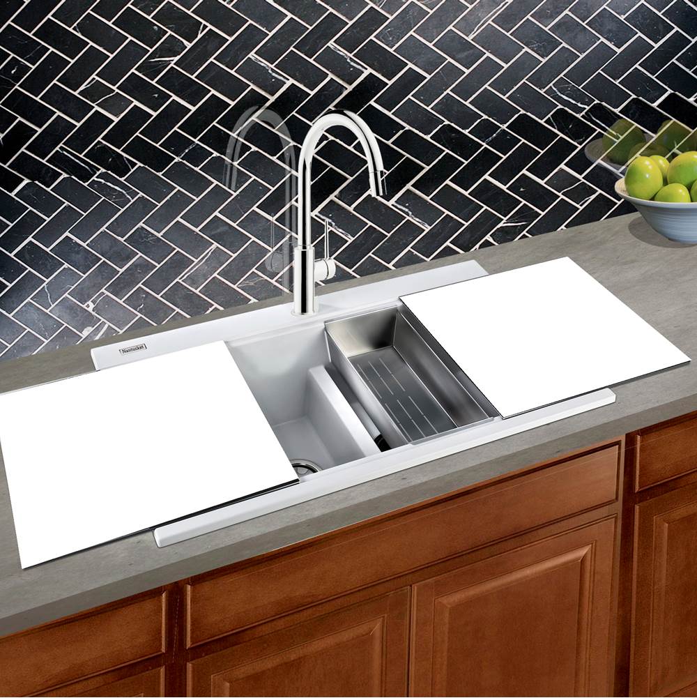 Large Double Bowl Prep Station Topmount Granite Composite Black