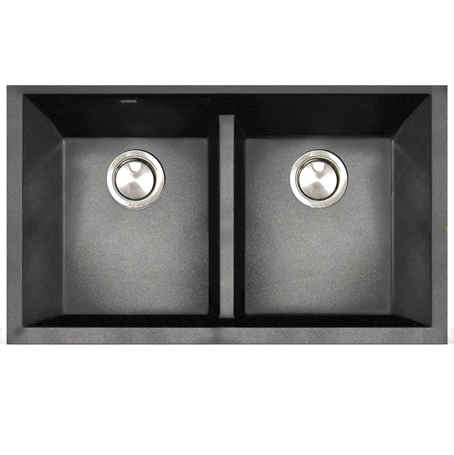 Nantucket Sinks - Undermount Double Equal Bowls With Low Divide - Granite Composite Black - Matte Black