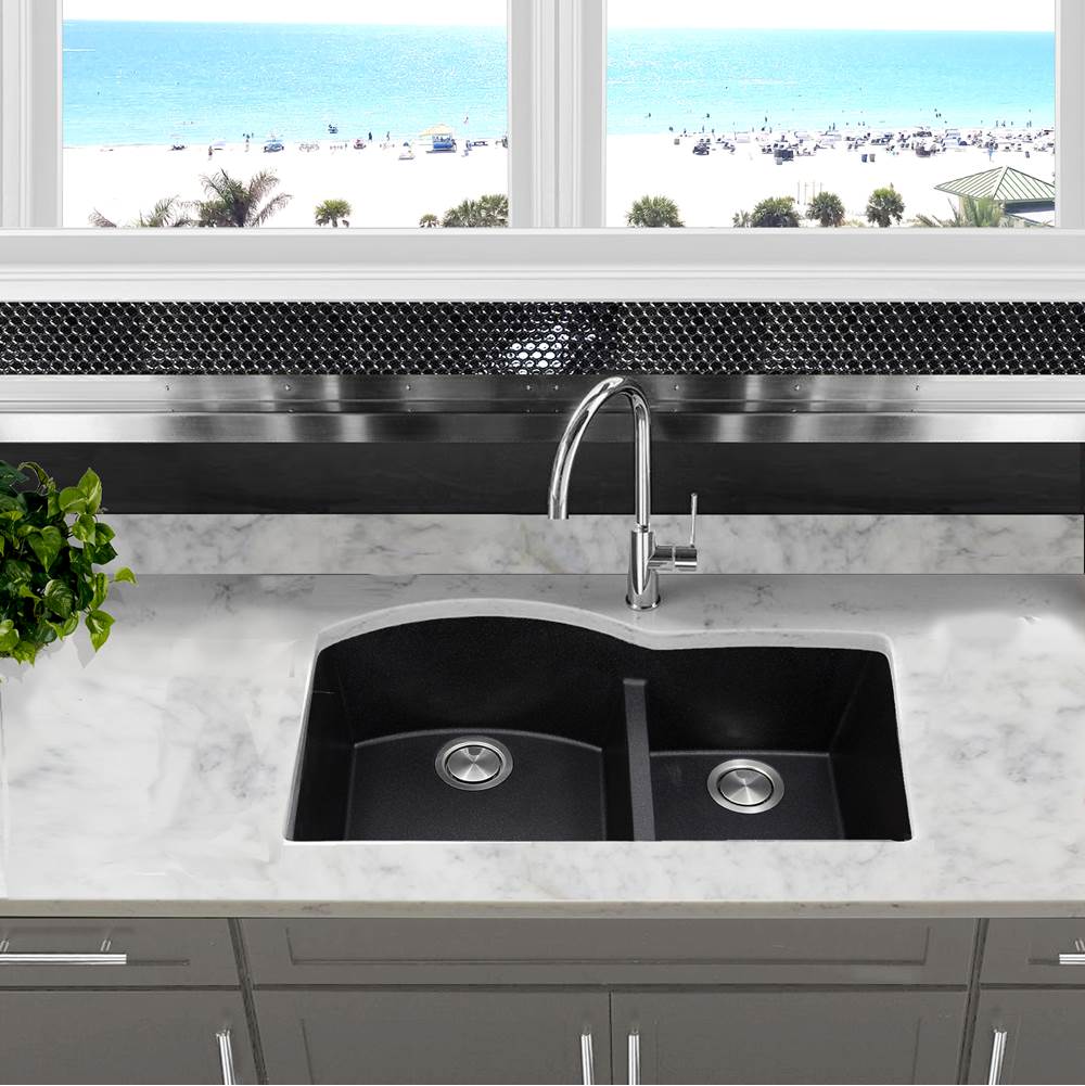 60/40 Double Bowl Undermount Granite Composite Black