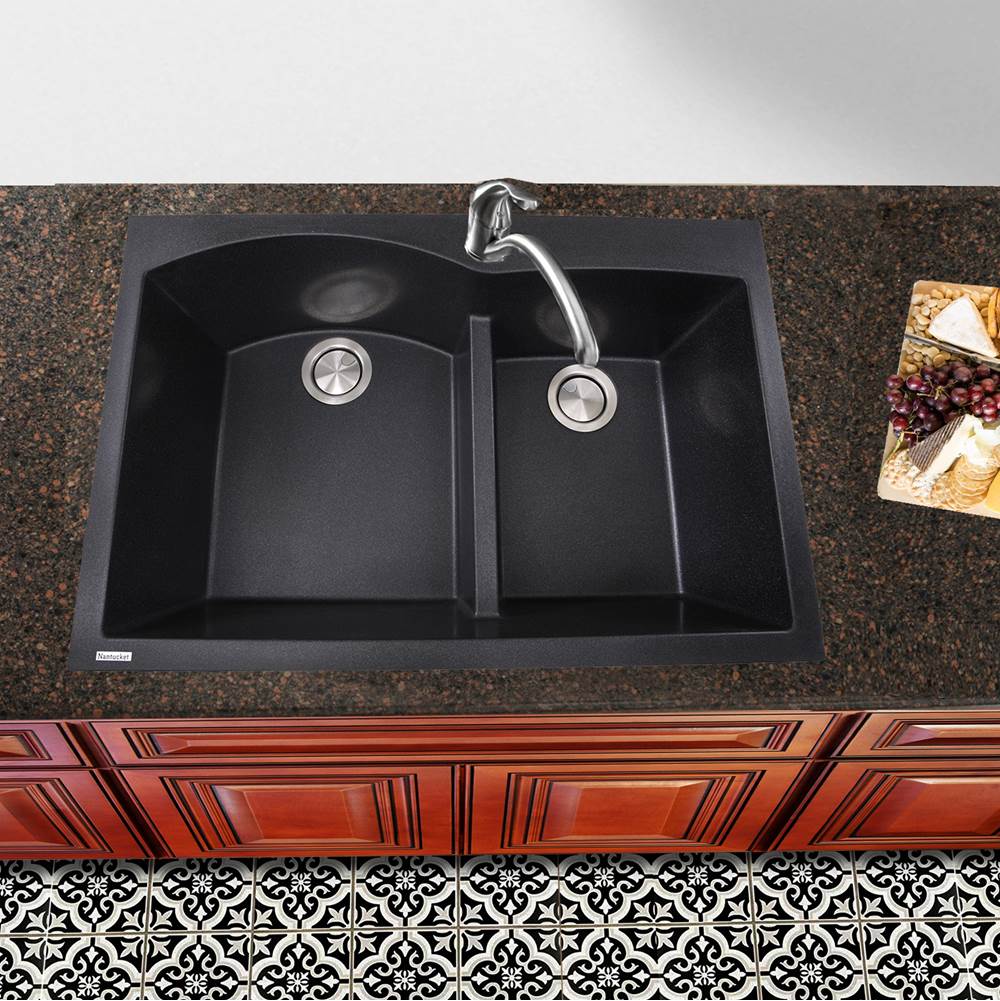60/40 Double Bowl Dual-mount Granite Composite Black