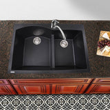 60/40 Double Bowl Dual-mount Granite Composite Black