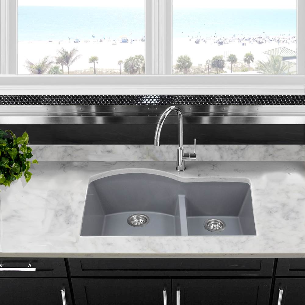 60/40 Double Bowl Undermount Granite Composite Black
