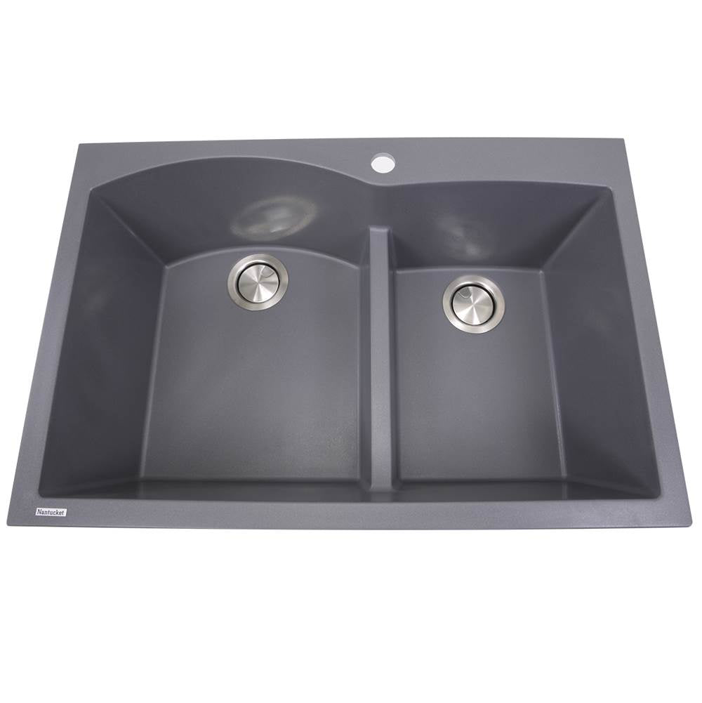 Nantucket Sinks - 60/40 Double Bowl Dual-mount Granite Composite Titanium - Matte Titanium