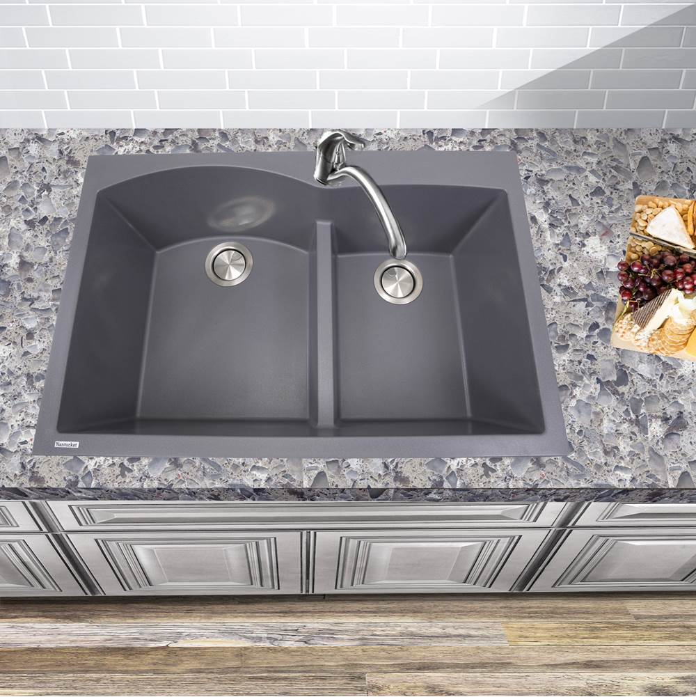 60/40 Double Bowl Dual-mount Granite Composite Black