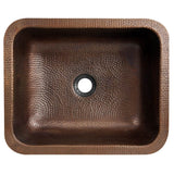 Nantucket Sinks - 17 Inch X 14 Inch Hammered Copper Rectangle Undermount Bathroom Sink, 1.5 Inch Drain - Glazed Copper