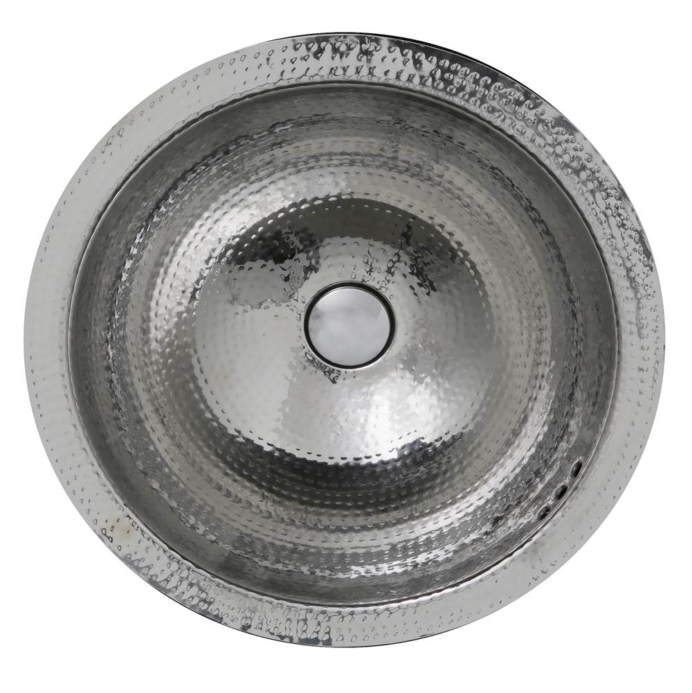 Nantucket Sinks - 16.875 Inch Hand Hammered Stainless Steel Round Undermount Bathroom Sink With Overflow - Glazed Stainless Steel