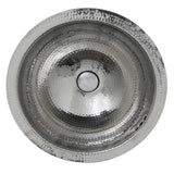 Nantucket Sinks - 16.875 Inch Hand Hammered Stainless Steel Round Undermount Bathroom Sink With Overflow - Glazed Stainless Steel