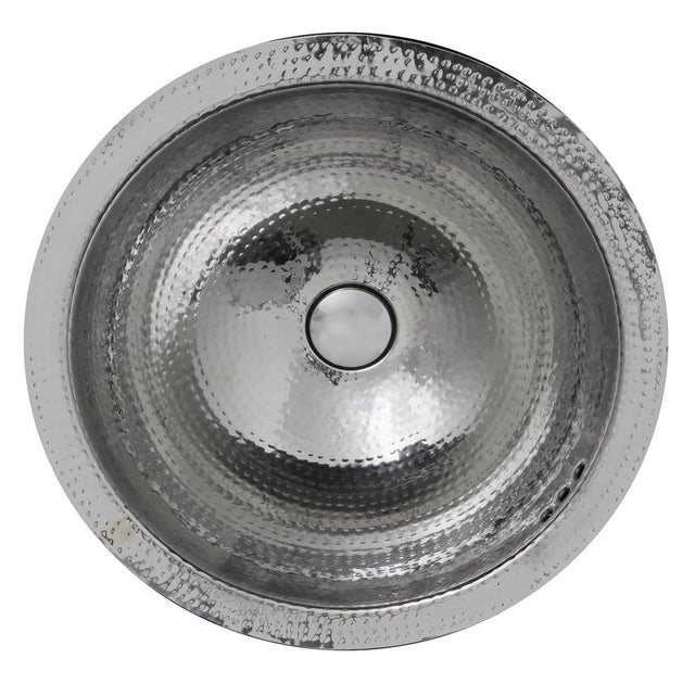 Nantucket Sinks - 16.875 Inch Hand Hammered Stainless Steel Round Undermount Bathroom Sink With Overflow - Glazed Stainless Steel