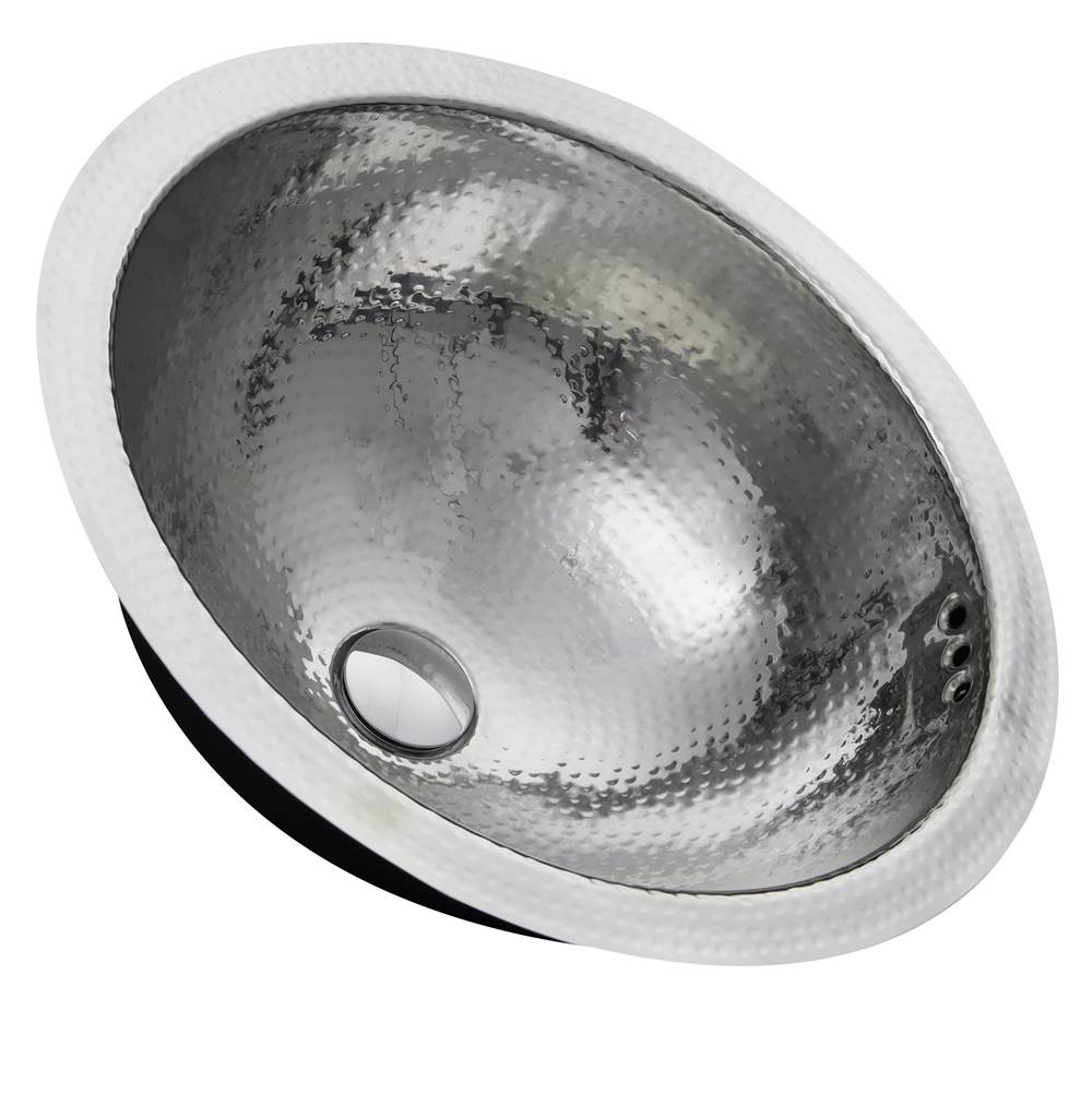 16.875 Inch Hand Hammered Stainless Steel Round Undermount Bathroom Sink With Overflow