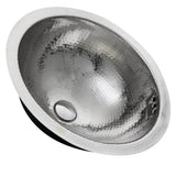 16.875 Inch Hand Hammered Stainless Steel Round Undermount Bathroom Sink With Overflow