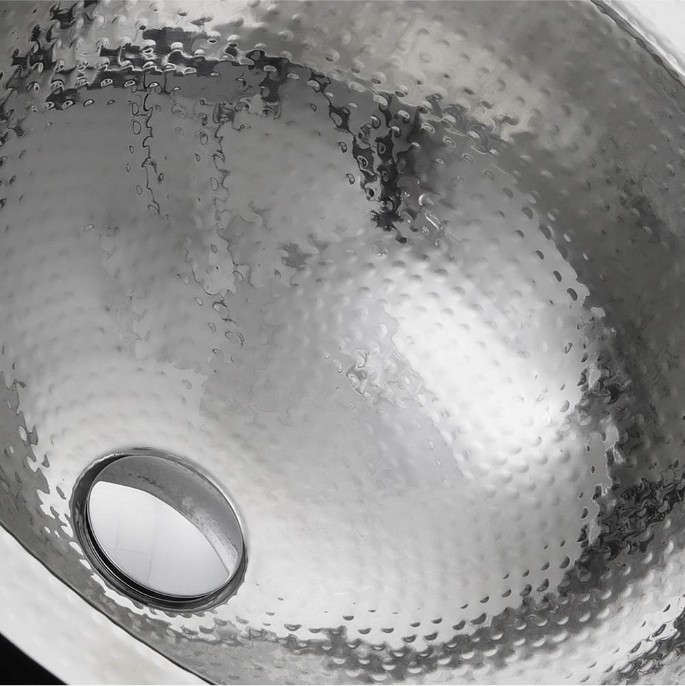 16.875 Inch Hand Hammered Stainless Steel Round Undermount Bathroom Sink With Overflow