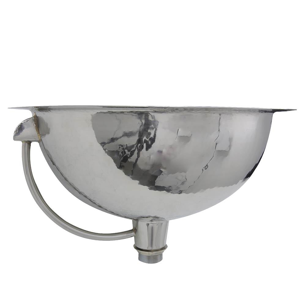 16.875 Inch Hand Hammered Stainless Steel Round Undermount Bathroom Sink With Overflow