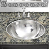 16.875 Inch Hand Hammered Stainless Steel Round Undermount Bathroom Sink With Overflow