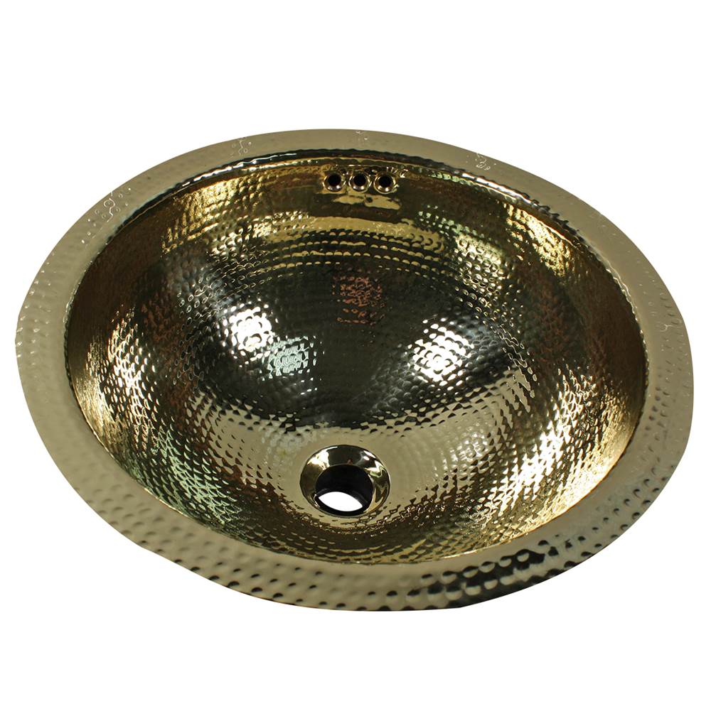 Nantucket Sinks - 13 Inch Hand Hammered Brass Round Undermount Bathroom Sink, Brass With Overflow - Brass