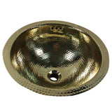 Nantucket Sinks - 13 Inch Hand Hammered Brass Round Undermount Bathroom Sink, Brass With Overflow - Brass