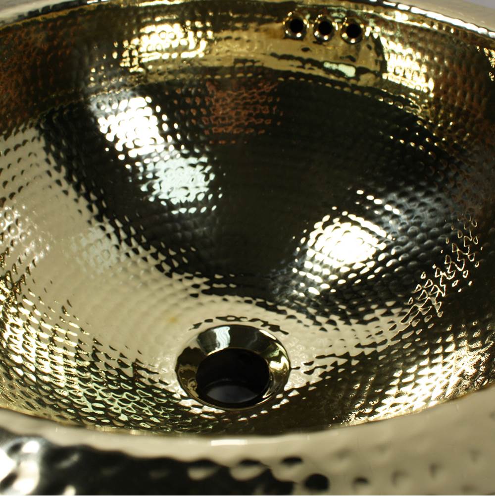 13 Inch Hand Hammered Brass Round Undermount Bathroom Sink, Brass With Overflow