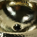 13 Inch Hand Hammered Brass Round Undermount Bathroom Sink, Brass With Overflow