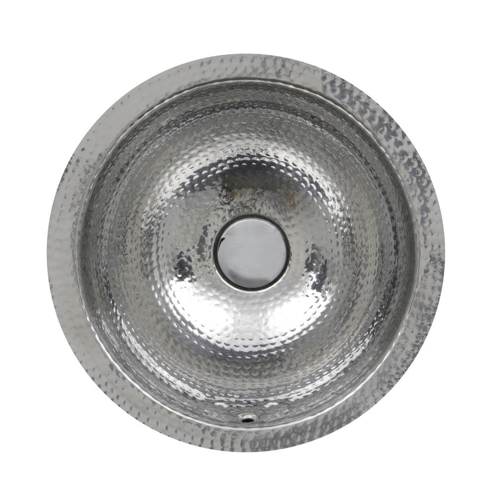 Nantucket Sinks - 13 Inch Hand Hammered Stainless Steel Round Undermount Bathroom Sink With Overflow - Glazed Stainless Steel