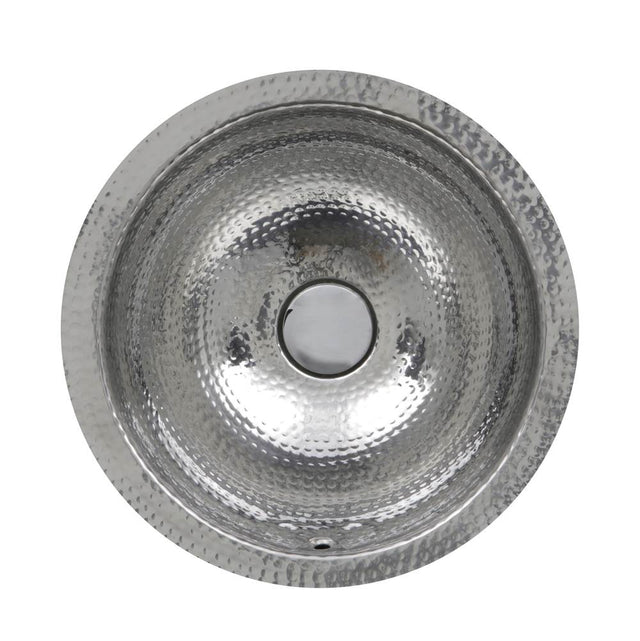 Nantucket Sinks - 13 Inch Hand Hammered Stainless Steel Round Undermount Bathroom Sink With Overflow - Glazed Stainless Steel