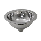 13 Inch Hand Hammered Stainless Steel Round Undermount Bathroom Sink With Overflow