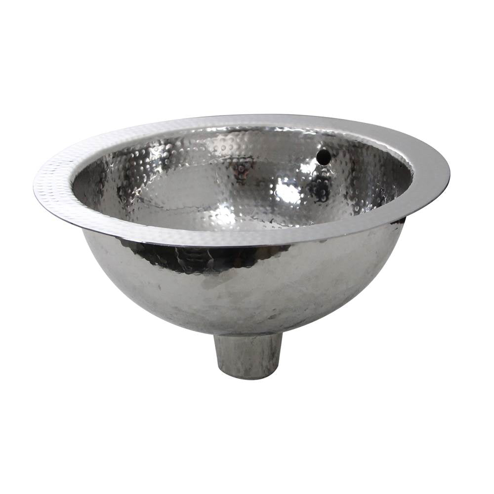 13 Inch Hand Hammered Stainless Steel Round Undermount Bathroom Sink With Overflow