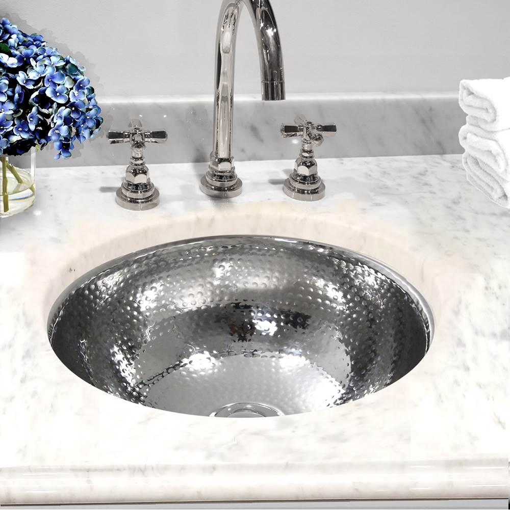 13 Inch Hand Hammered Stainless Steel Round Undermount Bathroom Sink With Overflow