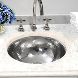 13 Inch Hand Hammered Stainless Steel Round Undermount Bathroom Sink With Overflow