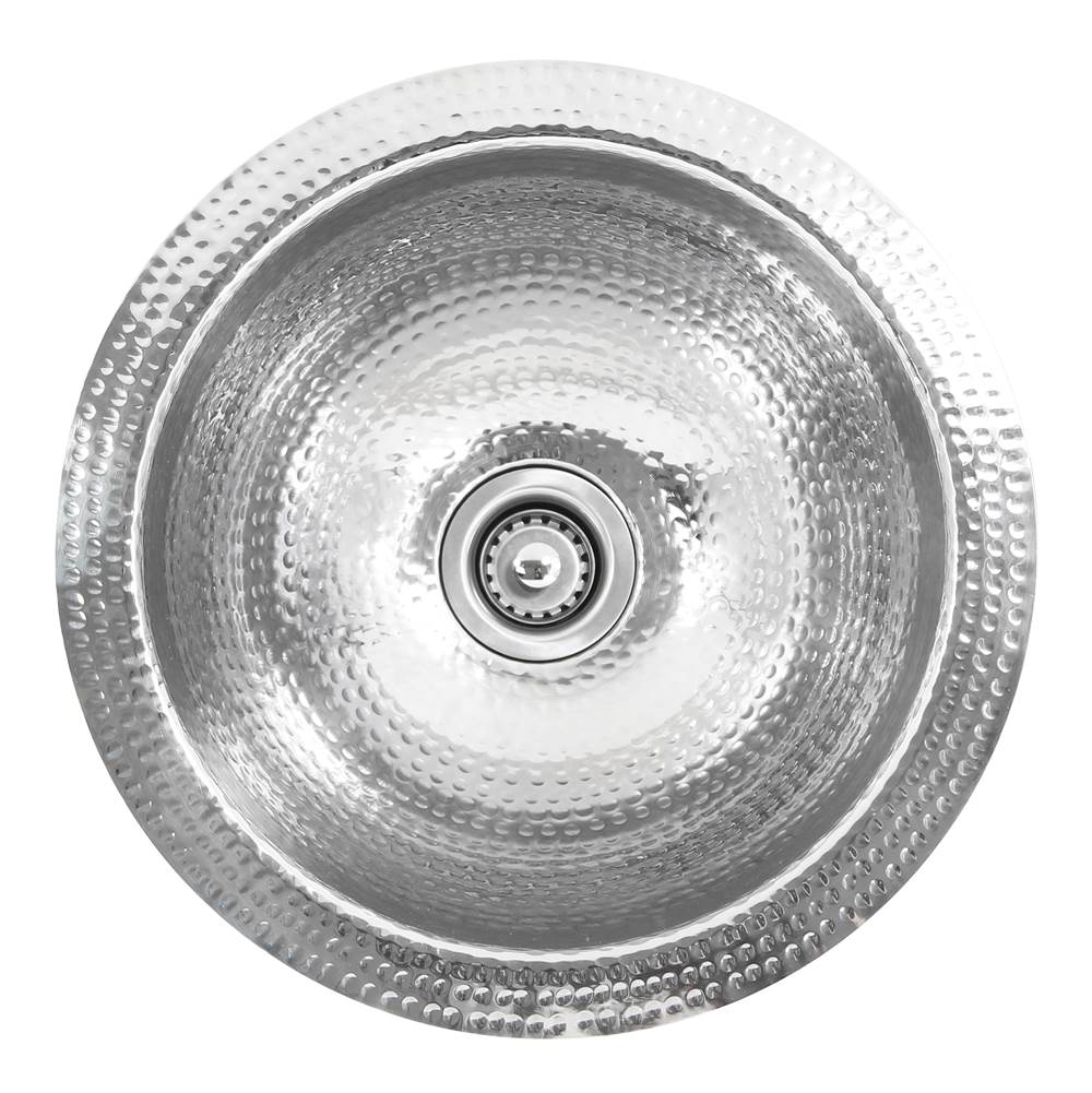 Nantucket Sinks - 13 Inch Hand Hammered Stainless Steel Round Bar Sink - Glazed Stainless Steel