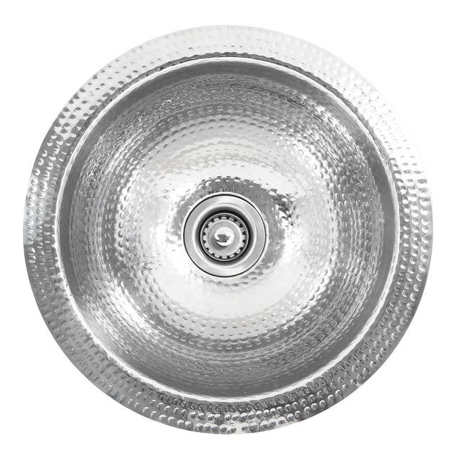 Nantucket Sinks - 13 Inch Hand Hammered Stainless Steel Round Bar Sink - Glazed Stainless Steel