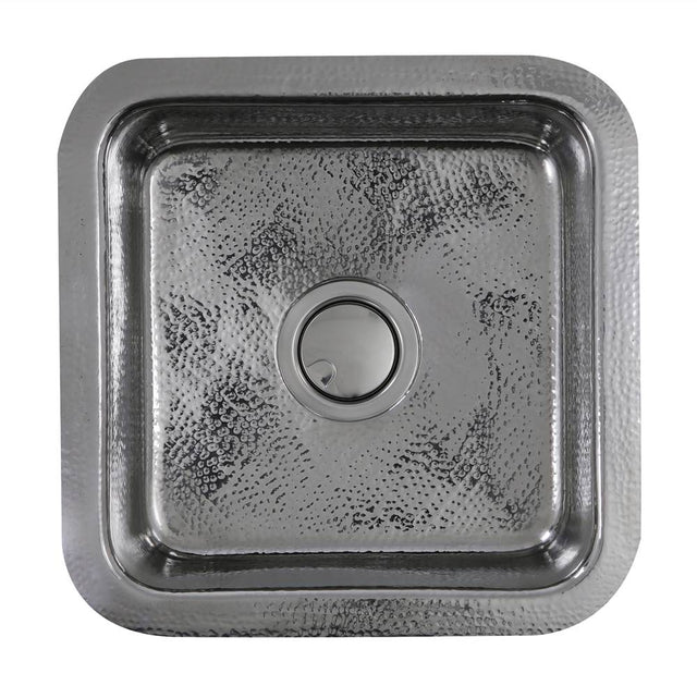 Nantucket Sinks - 16.5 Inch Square Hammered Stainless Bar Sink - Glazed Stainless Steel