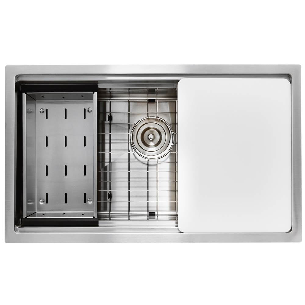 Nantucket Sinks - 30 Inch Pro Series Prep-Station Single Bowl Undermount Stainless Steel Kitchen Sink with Included Accessories - satin