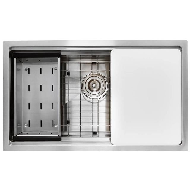 Nantucket Sinks - 30 Inch Pro Series Prep-Station Single Bowl Undermount Stainless Steel Kitchen Sink with Included Accessories - satin
