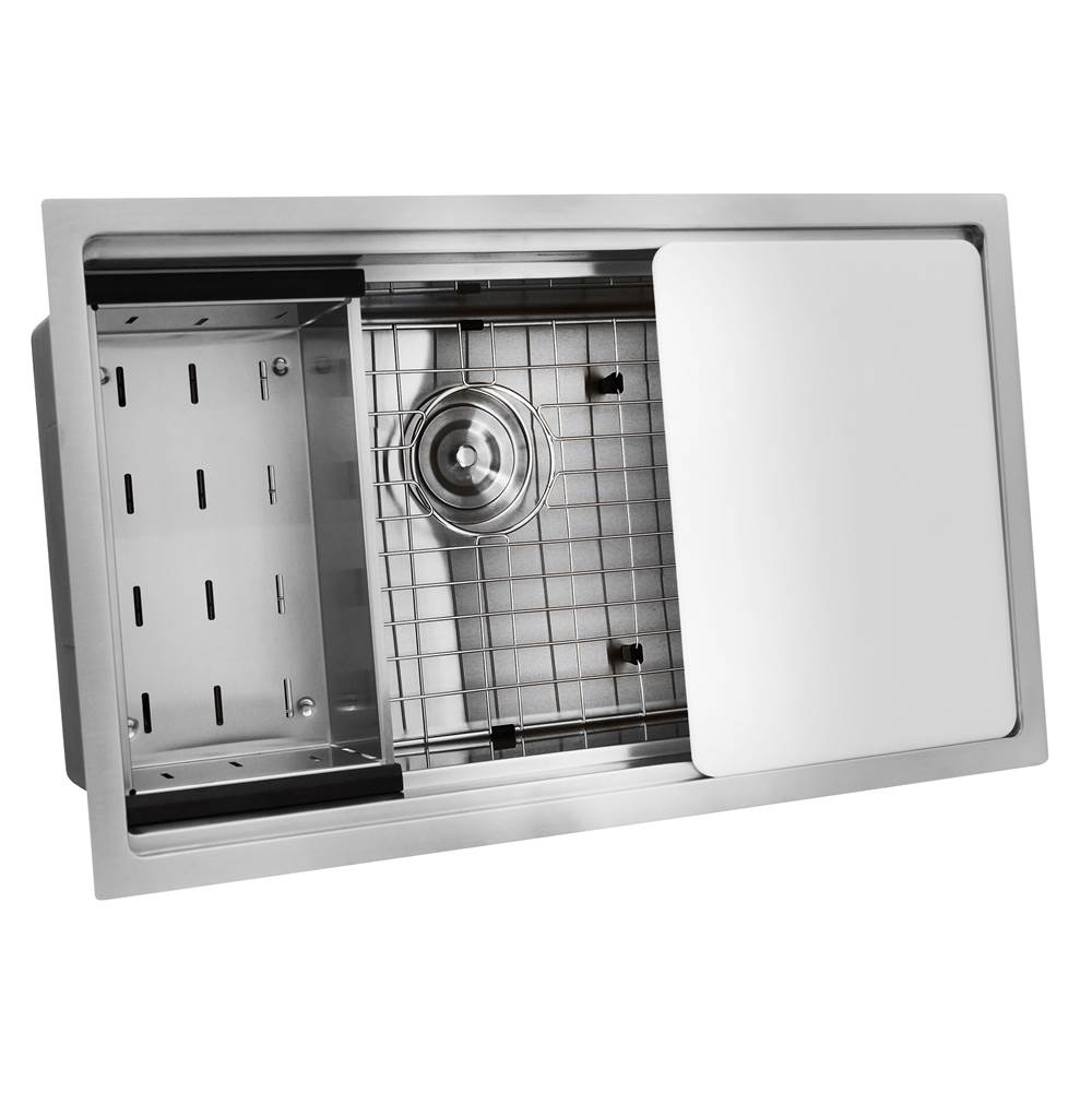 30 Inch Pro Series Prep-Station Single Bowl Undermount Stainless Steel Kitchen Sink with Included Accessories