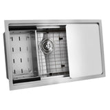 30 Inch Pro Series Prep-Station Single Bowl Undermount Stainless Steel Kitchen Sink with Included Accessories