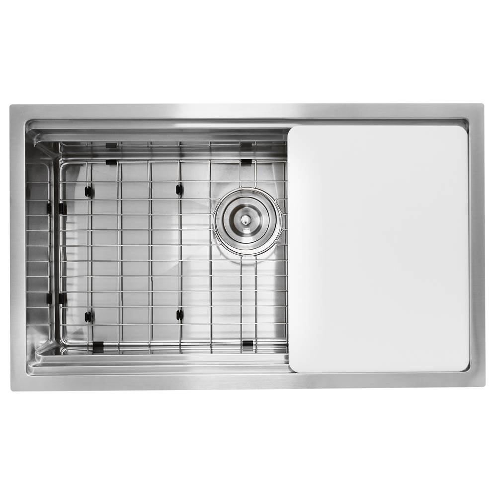 30 Inch Pro Series Prep-Station Single Bowl Undermount Stainless Steel Kitchen Sink with Included Accessories