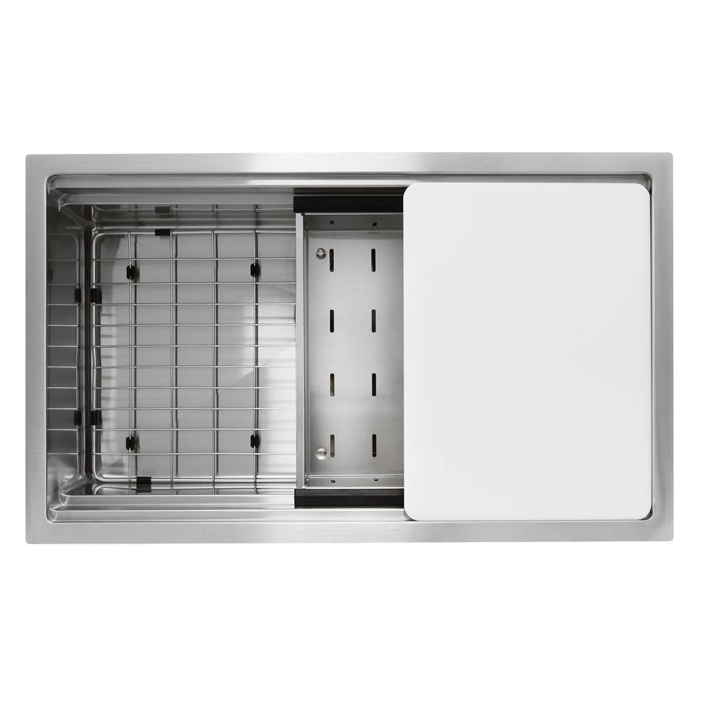 30 Inch Pro Series Prep-Station Single Bowl Undermount Stainless Steel Kitchen Sink with Included Accessories