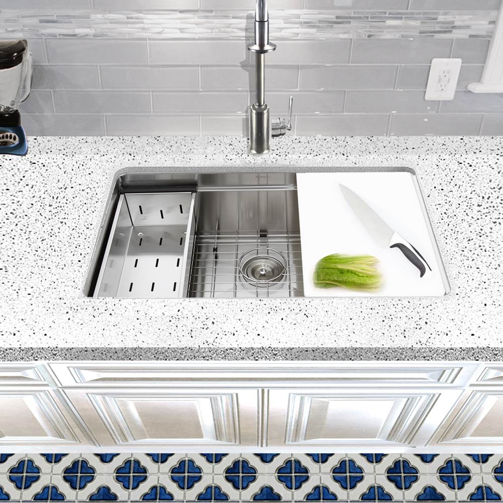 30 Inch Pro Series Prep-Station Single Bowl Undermount Stainless Steel Kitchen Sink with Included Accessories
