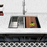 Double Equal Prep Station Small Radius Undermount Stainless Sink with Accessories