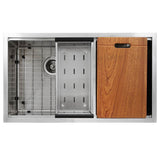 Offset Double Bowl Prep Station Small Radius Undermount Stainless Sink with Accessories