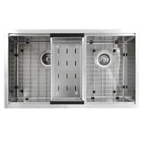 Offset Double Bowl Prep Station Small Radius Undermount Stainless Sink with Accessories