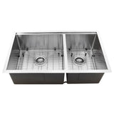 Offset Double Bowl Prep Station Small Radius Undermount Stainless Sink with Accessories