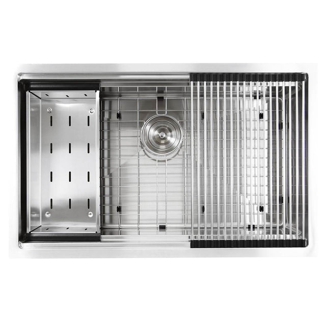 Nantucket Sinks - 32 Inch Professional Prep Station Small Radius Undermount Stainless Kitchen Sink with Accessories - satin