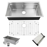Nantucket Sinks - 16 Gauge 304 Stainless Small Radius Rectangle Undermount Sink With Specially Designed Ledges. Includes Bottom Grid, Colander and RUM center drain - Brushed Satin