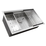 16 Gauge 304 Stainless Small Radius Rectangle Undermount Sink With Specially Designed Ledges. Includes Bottom Grid, Colander and RUM center drain