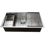16 Gauge 304 Stainless Small Radius Rectangle Undermount Sink With Specially Designed Ledges. Includes Bottom Grid, Colander and RUM center drain