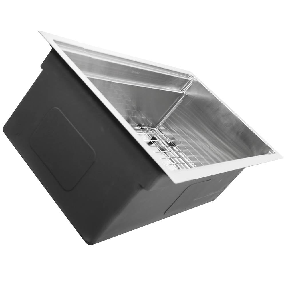 16 Gauge 304 Stainless Small Radius Rectangle Undermount Sink With Specially Designed Ledges. Includes Bottom Grid, Colander and RUM center drain