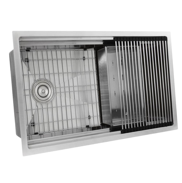 Nantucket Sinks - 16 Gauge 304 Stainless Small Radius Rectangle Undermount Sink With Specially Designed Ledges. Includes Bottom Grid, Colander and RUM OSD - Brushed Satin