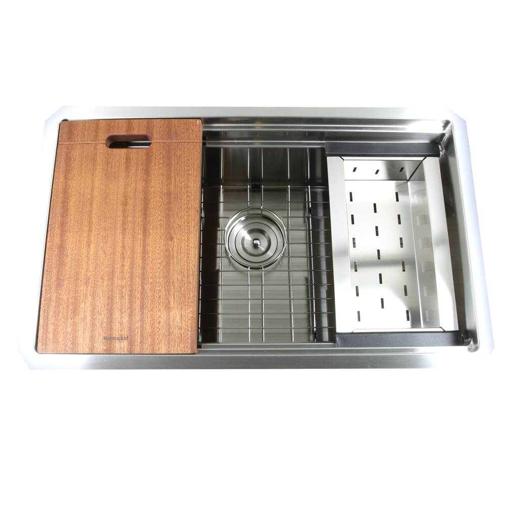 Nantucket Sinks - 16 Gauge 304 Stainless Small Radius Rectangle Undermount Sink With drain grid colander and cutting board - Brushed Satin