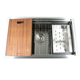 Nantucket Sinks - 16 Gauge 304 Stainless Small Radius Rectangle Undermount Sink With drain grid colander and cutting board - Brushed Satin