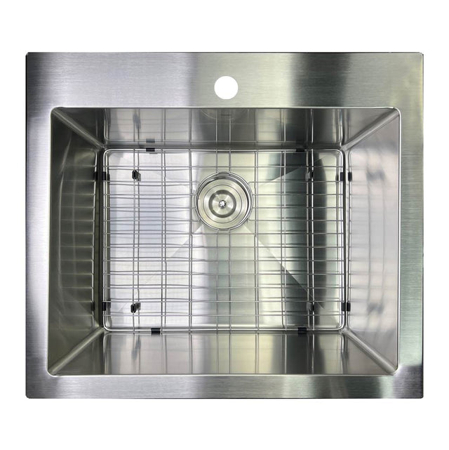 Nantucket Sinks - 25 Inch Pro Series Small Rectangle Single Bowl Self Rimming Small Radius Stainless Steel Drop In Kitchen Sink (3 Hole) - satin Silver